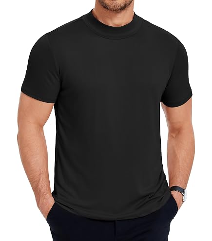 Akwa Men's Mock Turtleneck T-Shirt Lightweight Moisture Wicking